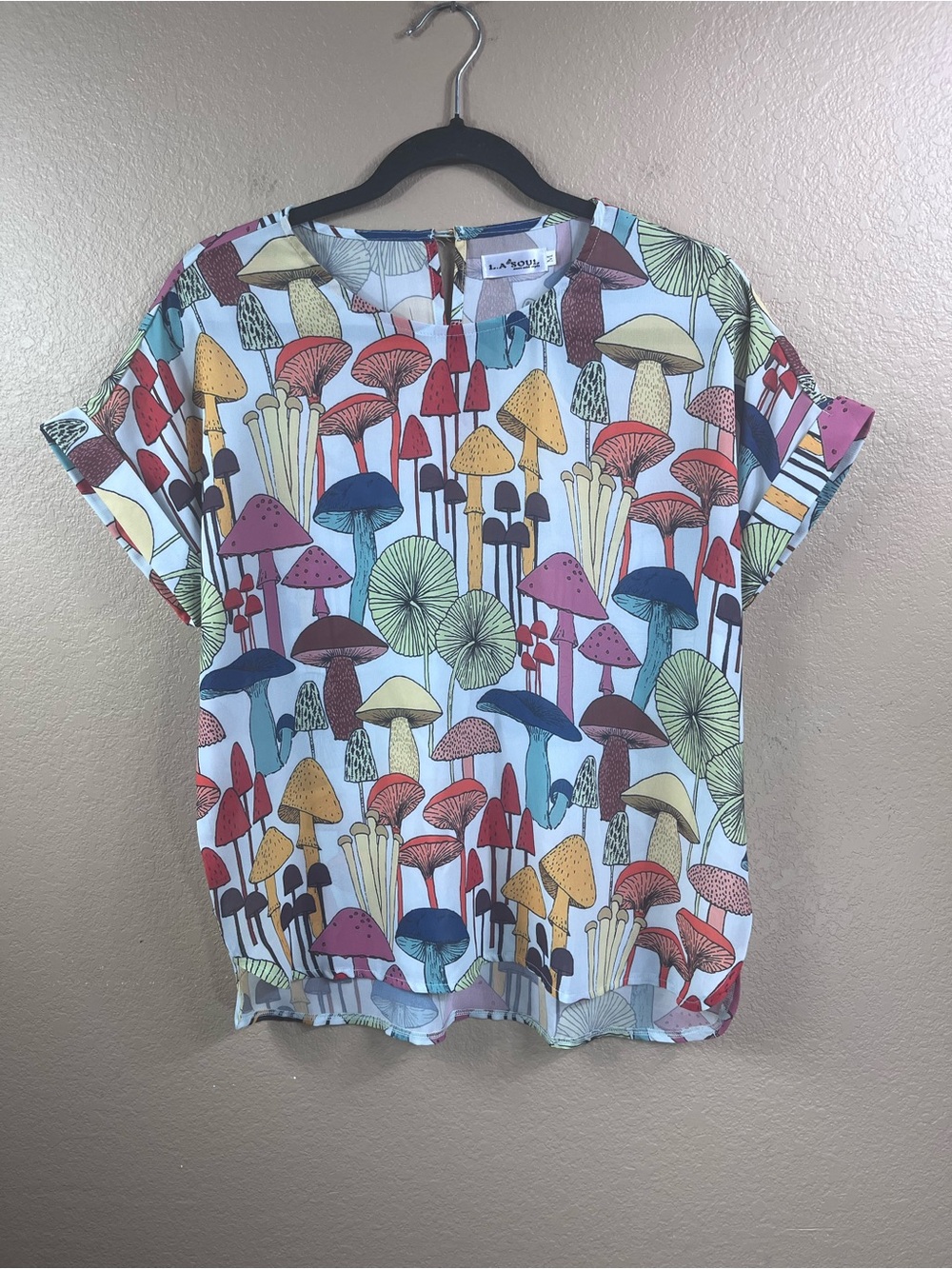 Colorful Mushroom Print Short Sleeve Blouse
